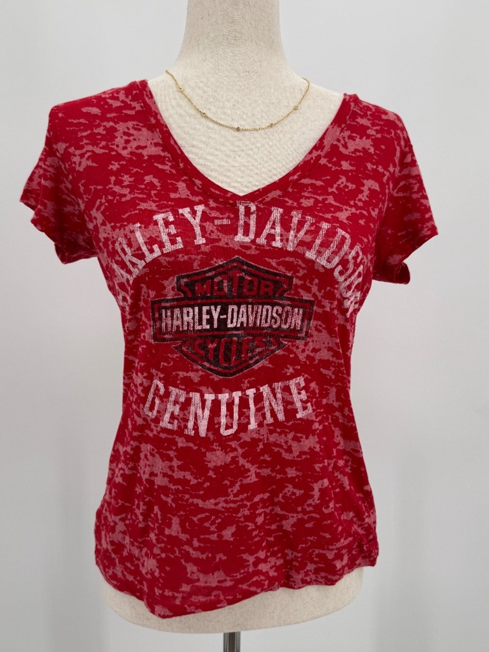 Harley-Davidson Red Burnout V-Neck Short Sleeve Tee